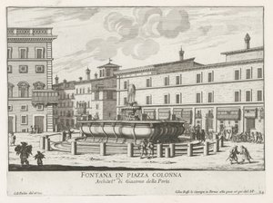 Fontein na Piazza Colonna te Rome Fontanna na Piazza Colonna (tytuł na obiekcie) Fontanny Rzymu (tytuł serii) Fonteinen van Rome (tytuł serii) autorstwa Giovanni Battista Falda