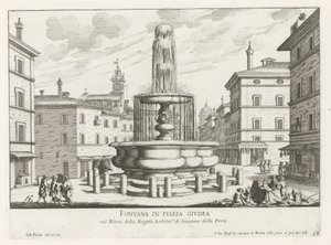 Fontein na Piazza Giudia te Rome Fontanna na Piazza Giudea (tytuł na obiekcie) Fontanny Rzymu (tytuł serii) Fonteinen van Rome (tytuł serii) autorstwa Giovanni Battista Falda