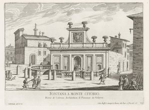 Fontein na Piazza Montecitorio te Rome Fontana a Monte Citorio (tytuł na obiekcie) Fontane di Roma (tytuł serii) Fonteinen van Rome (tytuł serii) autorstwa Giovanni Battista Falda