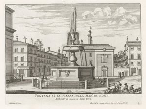 Fontein op Piazza della Madonna dei Monti te Rome Fontanna na Piazza della Mad.a de Monti (tytuł na obiekcie) Fontanny Rzymu (tytuł serii) Fonteinen van Rome (tytuł serii) autorstwa Giovanni Battista Falda