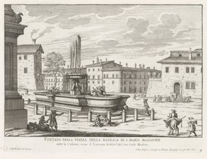 Fontein na Piazza di Santa Maria Maggiore w Rzymie Fontanna na placu Bazyliki S. Maria Maggiore (tytuł na obiekcie) Fontanny Rzymu (tytuł serii) Fonteinen van Rome (tytuł serii) autorstwa Giovanni Battista Falda