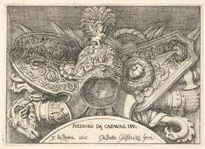 Tablica 3: trofea broni rzymskiej z dekoracji nad oknami na II piętrze ..., 1656.