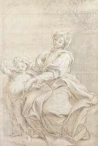 Dziewica z Dzieciątkiem w pobliżu basenu; Dziewica i Dzieciątko w pobliżu basenu, autorstwa Giovanni Battista Gaulli