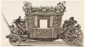 Widok z boku na pierwszy powóz (1686) Lorda Castelmaine zbudowany w 1686 przez Andreę Cornely według Ciro Ferri, 1687-1700