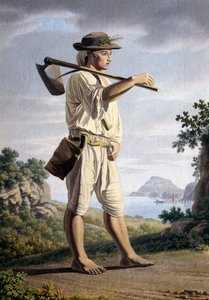 Rolnik na tle Campi Flegrei, Giovan Battista Lusieri (ca 1755-1821), akwarela na papierze, 32x23 cm, Włochy