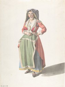 Młoda kobieta stojąca w tradycyjnym neapolitańskim stroju, ca. 1775-1821.