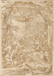 Adoracja pasterzy, ok. 1680-1690 (rysunek piórkiem i tuszem) autorstwa Giovanni Battista Merano