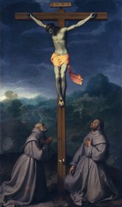 Ukrzyżowanie ze świętymi Bernardynem i Antonim z Padwy, Giovanni Battista Moroni (1525 ok. 1578), olej na płótnie, 226x133 cm, kościół San Giuliano, Albino autorstwa Giovanni Battista Moroni