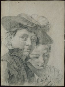 Chłopiec w kapeluszu z pióropuszem i młoda dziewczyna autorstwa Giovanni Battista Piazzetta