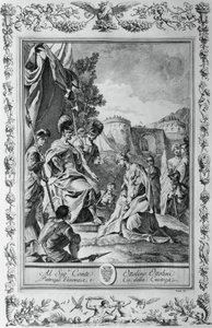 Armida przed Goffredo, grawerowanie, Giovanni Battista Piazzetta (1683-1754) dla Canto III of Jerusalem Delivered, Torquato Tasso (1544-1595), wydane przez Giovanni Battista Albrizzi, Wenecja, Włochy autorstwa Giovanni Battista Piazzetta
