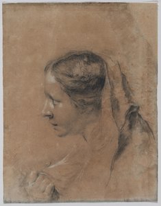 Głowa kobiety w profilu z szalikiem. autorstwa Giovanni Battista Piazzetta