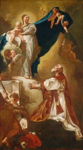Madonna z Dzieciątkiem ukazująca się św. Filipowi Neri, prawdopodobnie 1725 lub później. autorstwa Giovanni Battista Piazzetta