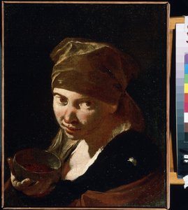 „Portret małej dziewczynki” Dziecko skromnego pochodzenia, służące lub chłopka. Obraz Giovana Battisty (Giambattisty) Piazzetta (1683-1754) XVIII-wieczne Muzeum Sztuki Michaiła Kroszyckiego, Sewastopol (Sewastopol) Ukraina autorstwa Giovanni Battista Piazzetta