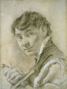 Portret młodego mężczyzny trzymającego miecz, ok. 1735 (czarno-biała kreda z węglem na papierze) autorstwa Giovanni Battista Piazzetta