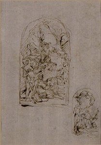Szkice ołtarza ze świętą Małgorzatą z Kortony, świętym Sebastianem i świętym Rochem (recto); Dwa szkice ołtarza (verso) autorstwa Giovanni Battista Piazzetta