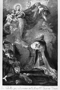 Dziewica ukazująca się św. Filipowi Neri, przez Giovanni Battista Piazzetta (1682-1754), grawerowanie przez Innocente Alessandri, Włochy autorstwa Giovanni Battista Piazzetta