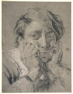 Młody mężczyzna z pistoletem Beretta, trzymający głowę w dłoniach autorstwa Giovanni Battista Piazzetta