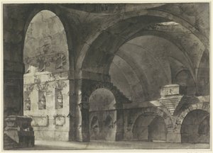 Wnętrze dużego zabytkowego budynku ze sklepieniami kolebkowymi i podbudową kopuły autorstwa Giovanni Battista Piranesi (attributed to)
