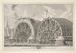 Widok części zamierzonego mostu w Blackfriars w Londynie, w sierpniu MDCCLXIIII autorstwa Roberta Mylne, architekta, wyryty przez Piranesiego w Rzymie autorstwa Giovanni Battista Piranesi