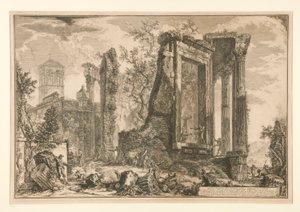 Kolejny widok na świątynię Sybilli w Tivoli, z Vedute di Roma autorstwa Giovanni-Battista Piranesi