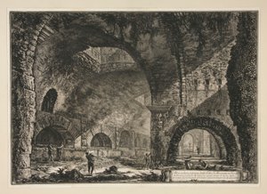 Kolejny widok wnętrza willi Mecenasa w Tivoli, z Vedute di Roma autorstwa Giovanni Battista Piranesi