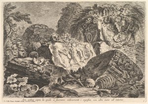 Starożytny Ołtarz, na którym w starożytności składano ofiary, otoczony innymi ruj... 1750. autorstwa Giovanni Battista Piranesi