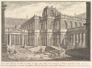 Starożytne rzymskie forum otoczone portykami, z loggiami, z których część komunikuje się w... 1750. autorstwa Giovanni Battista Piranesi