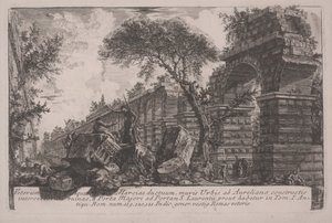Starożytny akwedukt Acqua Marcia przy murach miejskich wzniesiony przez Aurelian autorstwa Giovanni Battista Piranesi