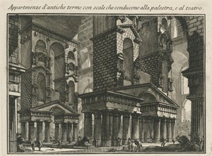 Obiekty antycznych łaźni ze schodami prowadzącymi do Palestar i do teatru autorstwa Giovanni Battista Piranesi