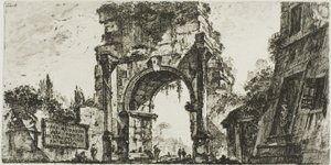 Łuk Druzusa przy Porta S. Sebastiano w Rzymie, płyta 8 z niektórych widoków łuków triumfalnych i innych zabytków autorstwa Giovanni Battista Piranesi