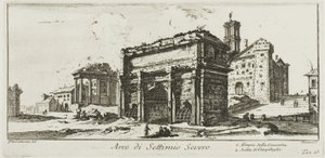 Łuk Septymiusza Sewera. 1. Świątynia Zgody. 2. Wejście na Kapitol, płyta 13 z niektórych widoków łuków triumfalnych i innych zabytków autorstwa Giovanni Battista Piranesi
