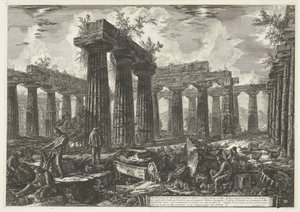 Bazylika di Paestum w Paestum Autre vue interior des restes du Collège supposé des Anfictions (tytuł przedmiotu) Różne widoki pozostałości trzech dużych budynków wciąż stojących w Paestum (tytuł serii) Differentes vues de quelques autorstwa Giovanni Battista Piranesi