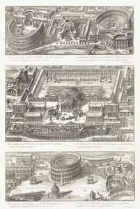 Widok z lotu ptaka na: teatry Balbo i Marcello, Panteon i okolice oraz amfiteatr Statilio Tauro autorstwa Giovanni Battista Piranesi