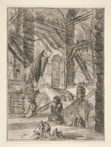 Carceri, VIII: Schody z trofeami autorstwa Giovanni Battista Piranesi