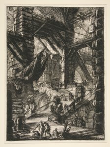 Carceri, VIII: Schody z trofeami autorstwa Giovanni Battista Piranesi