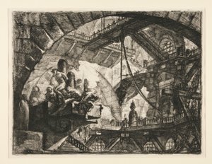 Carceri, X: Więźniowie na platformie projekcyjnej autorstwa Giovanni Battista Piranesi