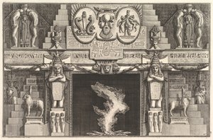 Kominek w stylu egipskim: Zgrupowania trzech aktów kobiecych u podstawy każdego j..., ca. 1769. autorstwa Giovanni Battista Piranesi
