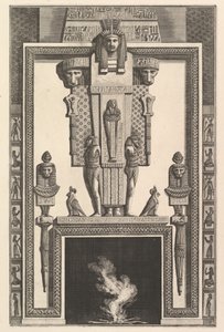 Komin w stylu egipskim: Mumia nałożona na dużą kariatydę nad linte..., 1769. autorstwa Giovanni Battista Piranesi