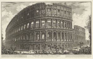 Koloseum w Rzymie Widok Amfiteatru Flawiuszów, zwanego Koloseum (tytuł na obiekcie) Gezichten op Rome (tytuł serii) Widoki Rzymu zaprojektowane i wyryte przez architekta Giambattistę Piranesiego Ve (nez) iano (tytuł serii) autorstwa Giovanni Battista Piranesi