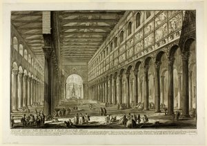 Widok przekrojowy wnętrza bazyliki S. Paolo fuori delle Mura [św. Paweł poza murami], z Widoków Rzymu autorstwa Giovanni Battista Piranesi