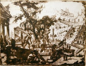Fantastyczne Ogrody (pióro i atrament na papierze) autorstwa Giovanni Battista Piranesi