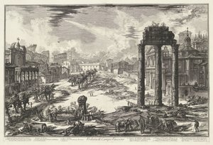 Forum Romanum w Rzymie Widok na Campo Vaccino (tytuł na obiekcie) Gezichten op Rome (tytuł serii) Widoki Rzymu zaprojektowane i wyryte przez architekta Giambattistę Piranesiego Ve (nez) iano (tytuł serii) autorstwa Giovanni Battista Piranesi