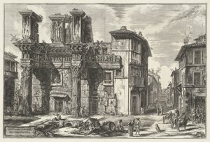 Forum van Nerva te Rome Widok szczątków Forum Nerwy (tytuł na obiekcie) Gezichten op Rome (tytuł serii) Widoki Rzymu zaprojektowane i wyryte przez architekta Giambattistę Piranesiego Ve (nez) iano (tytuł serii) autorstwa Giovanni Battista Piranesi