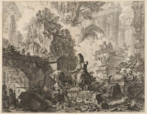 Frontyspis, Fantazja o ruinach z posągiem Minerwy na pierwszym planie, z Vedute di Roma (Widoki na Rzym) autorstwa Giovanni-Battista Piranesi