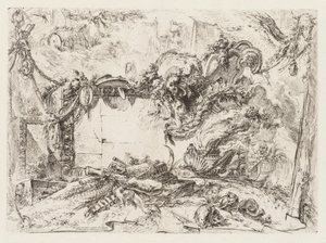 Groteschi: Ruiny z czaszkami i dymiącą wazą autorstwa Giovanni Battista Piranesi
