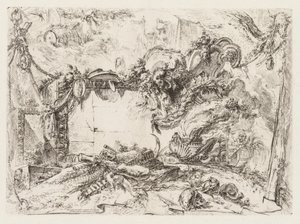 Groteschi: Ruiny z czaszkami i dymiącą wazą, ca. 1745-50. autorstwa Giovanni Battista Piranesi