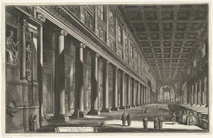Interieur van de Santa Maria Maggiore w Rzymie Widok wnętrza bazyliki S. Maria Maggiore (tytuł na obiekcie) Gezichten op Rome (tytuł serii) Widoki Rzymu zaprojektowane i wyryte przez architekta Giambattistę Piranesiego Ve (nez) iano (tytuł serii) autorstwa Giovanni Battista Piranesi