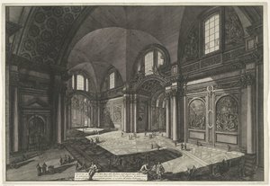 Interieur van de Santa Maria degli Angeli e dei Martiri te Rome Widok wnętrza kościoła Madonna degli Anioli della della Certosa, który był starożytny i był główną Salą Łaźni Dioklecjana (tytuł na obiekcie) Gezichten op Rome (tytuł serii) autorstwa Giovanni Battista Piranesi