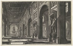 Interieur van de Sint-Jan van Lateranen te Rome Widok wnętrza bazyliki S. Giovanni Laterano (tytuł na obiekcie) Gezichten op Rome (tytuł serii) Widoki Rzymu zaprojektowane i wyryte przez architekta Giambattistę Piranesiego Ve (nez) iano (tytuł serii) autorstwa Giovanni Battista Piranesi