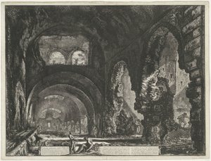 Wnętrze van de Tempel van Hercules Victor t i Tivoli Widok wewnętrzny Villa di Mecenate (tytuł na obiekcie) Gezichten op Rome (tytuł serii) Widoki Rzymu zaprojektowane i wyryte przez architekta Giambattistę Piranesiego Ve (nez) iano (tytuł serii) autorstwa Giovanni Battista Piranesi